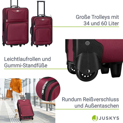 Set valigie trolley Athen - Bordeaux Set da 5 pezzi con 2 trolley, borse a tracolla e 2 beauty case
