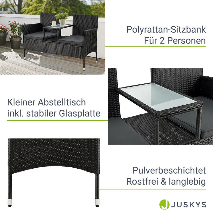 Polyrattan Gartenmöbel Sitzgruppe Monaco in schwarz und dunkelgraue Bezüge