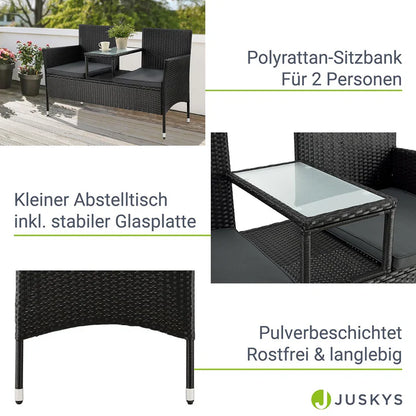 Polyrattan Gartenmöbel Sitzgruppe Monaco in schwarz und dunkelgraue Bezüge