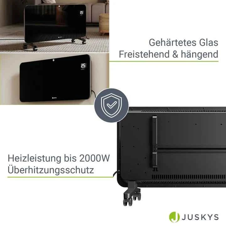 Glaskonvektor Heizung mit bis zu 2000 W