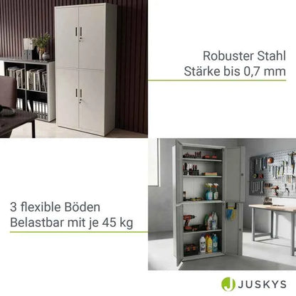 Aktenschrank Büroschrank aus Metall Hellgrau