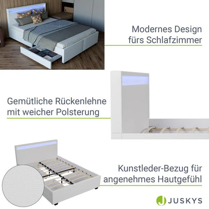 Lit capitonné LED Lyon avec coffre de lit 140 x 200 cm - blanc