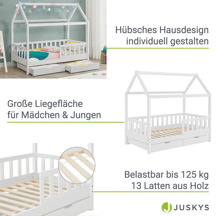 Lit enfant Marli 80 x 160 cm avec coffre de lit et sommier à lattes blanc