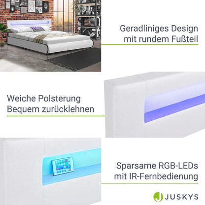 Lit rembourré Sevilla 180 x 200 cm éclairage LED et sommier à lattes blanc