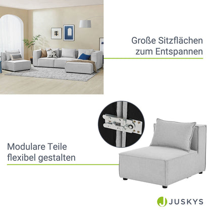 Modulares Sofa Domas XL - 4 Sitzer & Kissen - Stoff Hellgrau