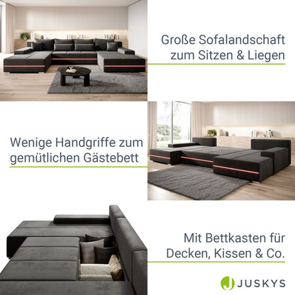 Sofa Malbun mit LEDs & Schlaffunktion Dunkelgrau