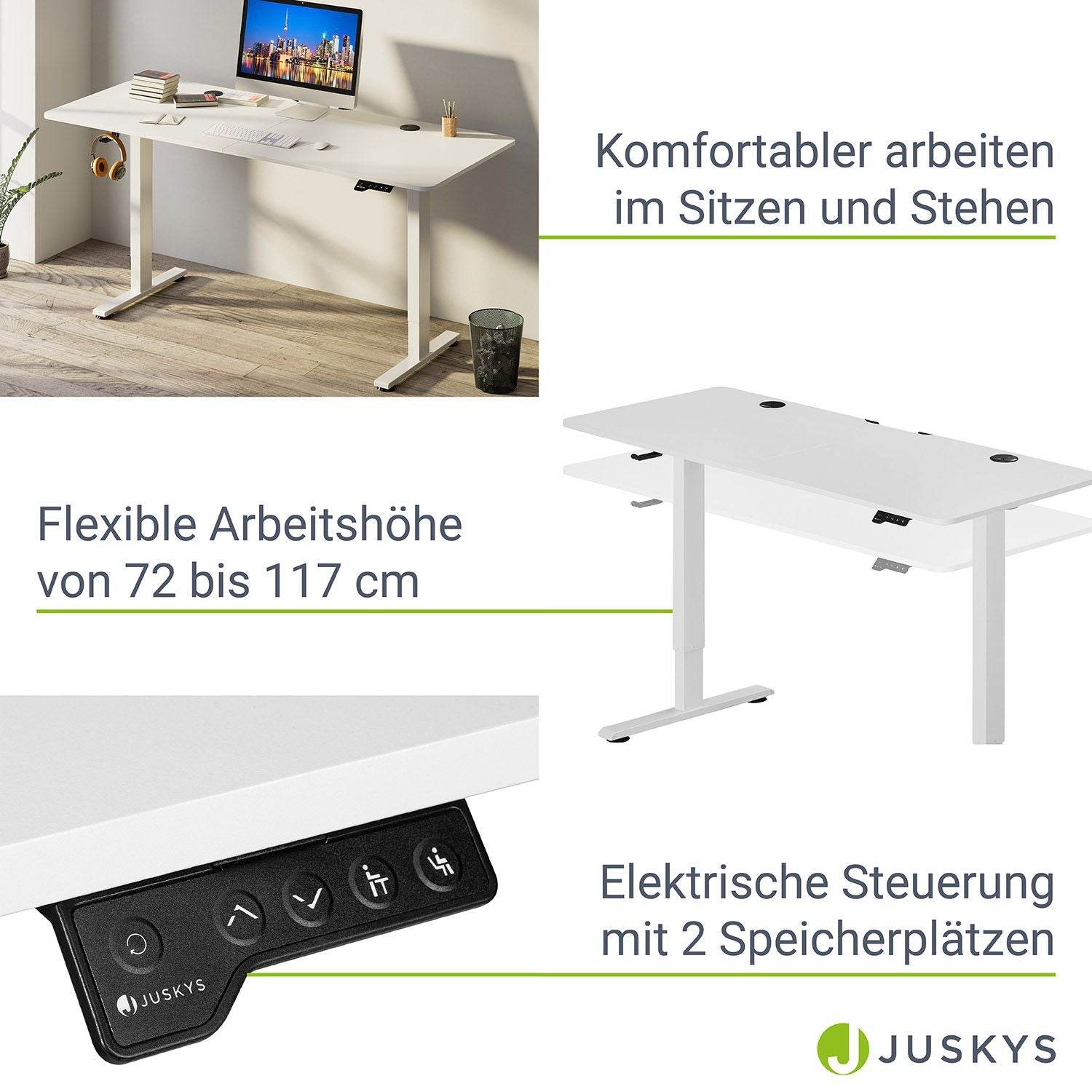 Elektrisch verstellbarer Schreibtisch 140x60 cm in Weiss - Palo24