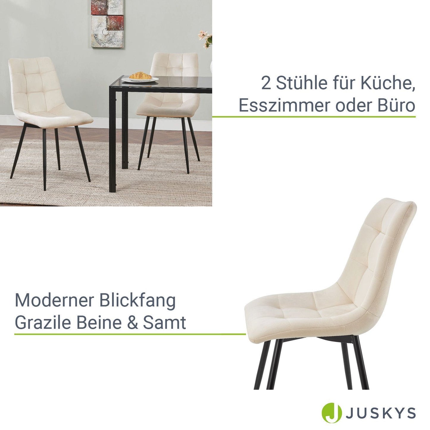 Esszimmerstuhl Blanca 6er Set mit Samt Beige