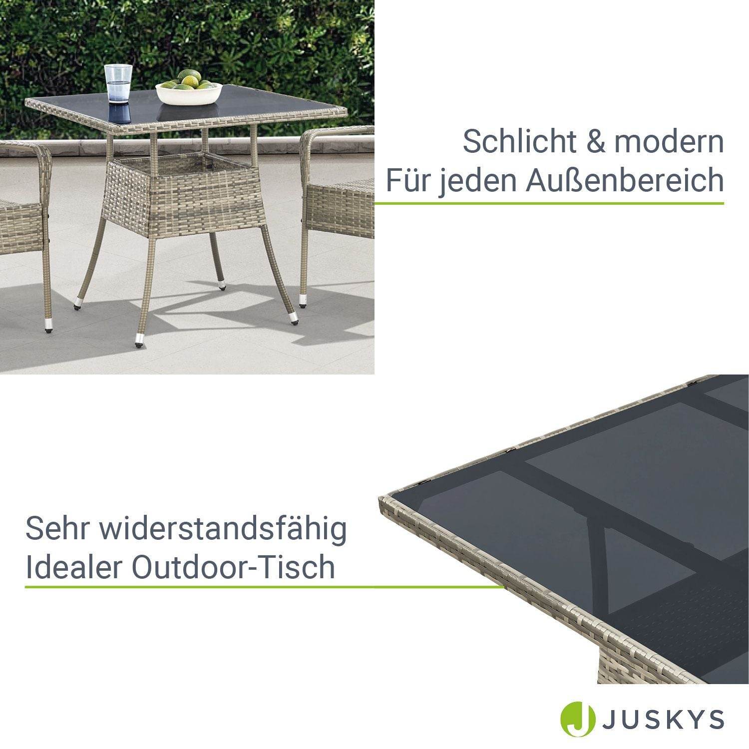 Eckiger Polyrattan Gartentisch Yoro 80x80 cm Grau - Palo24