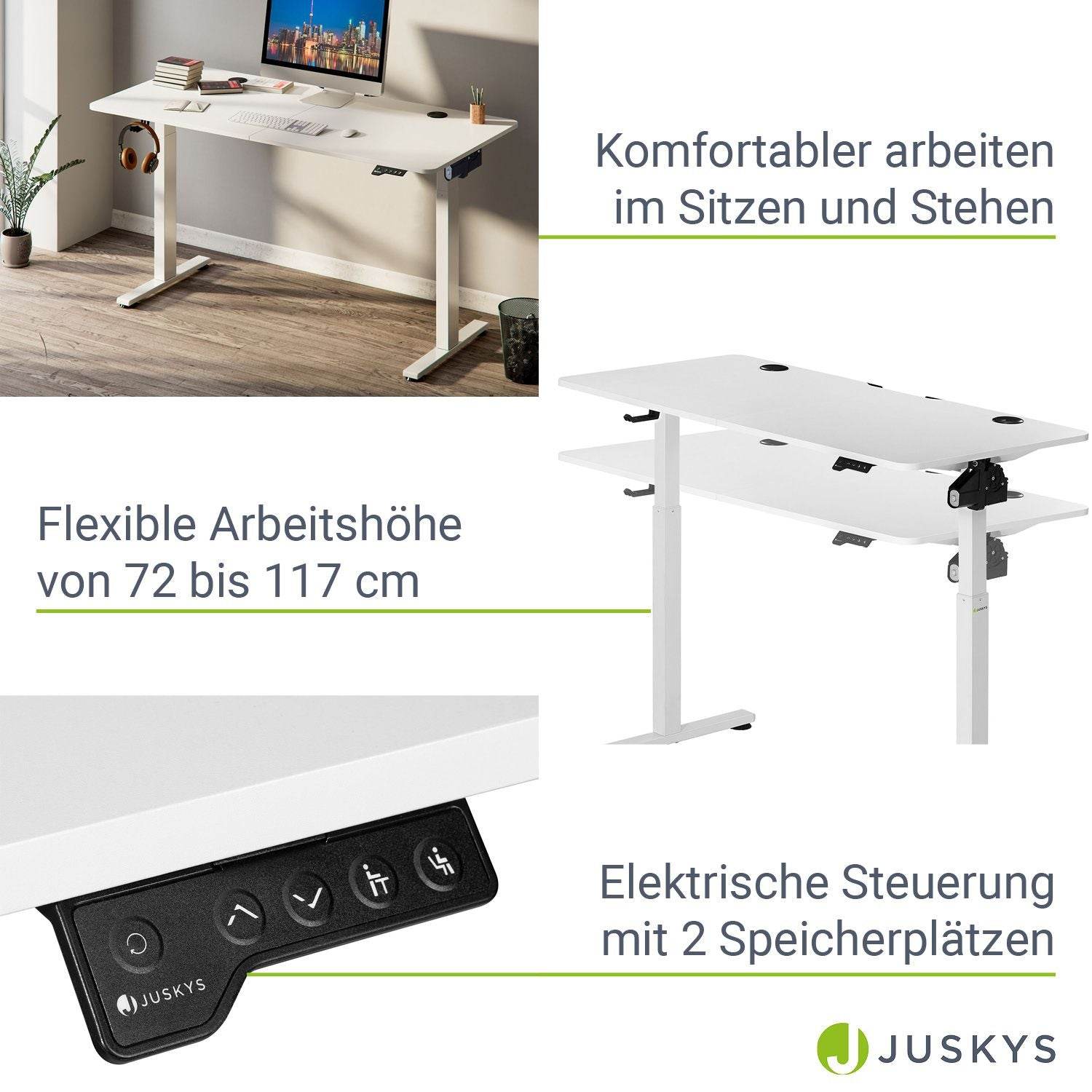 Elektrisch verstellbarer Schreibtisch 120x60 cm Weiss - Palo24