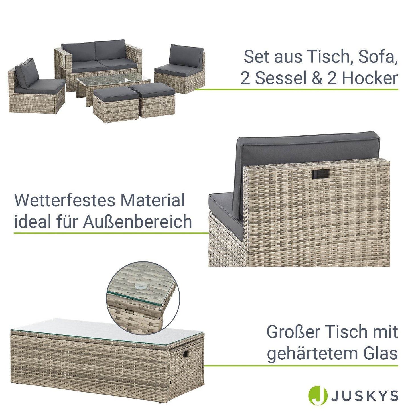 Gartenmöbel Polyrattan Lounge Salou inkl. Polster Grau - Palo24