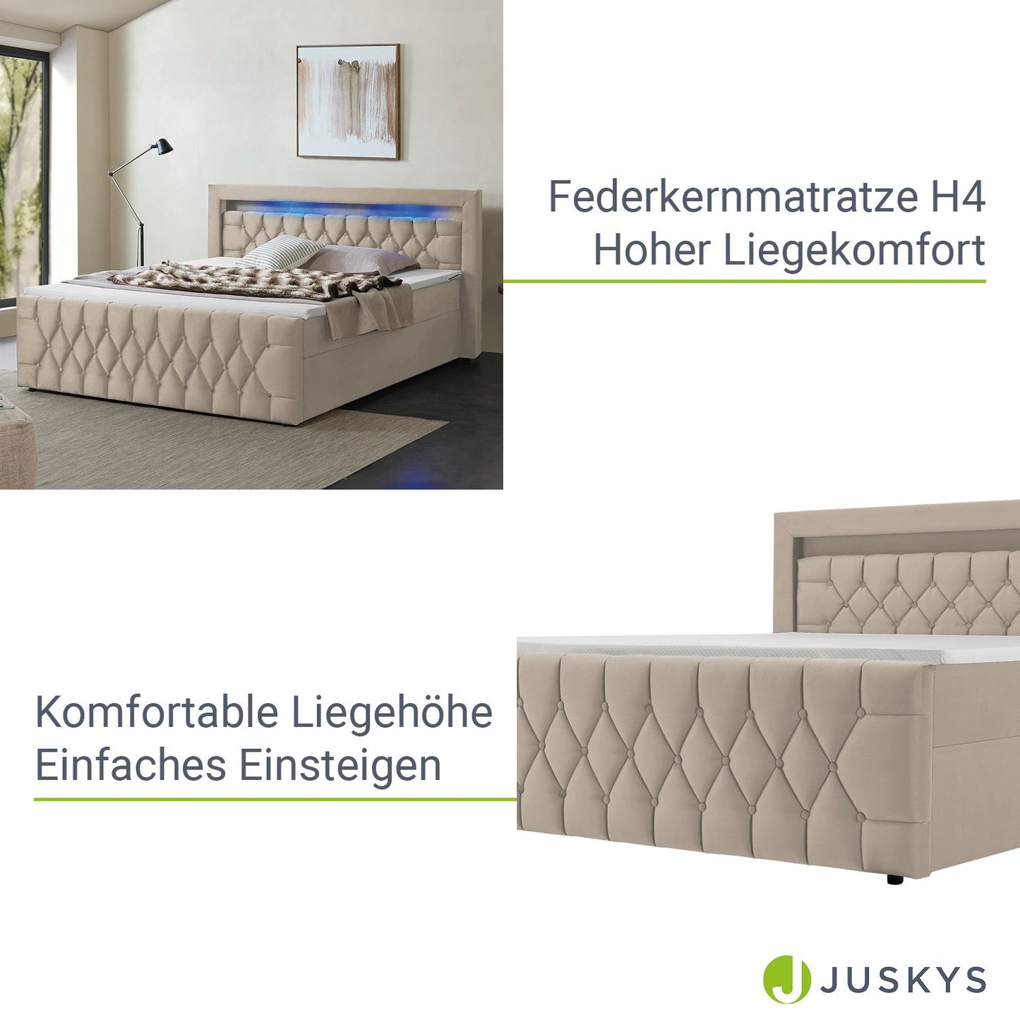 Boxspringbett Leona 140x200 cm - Beige