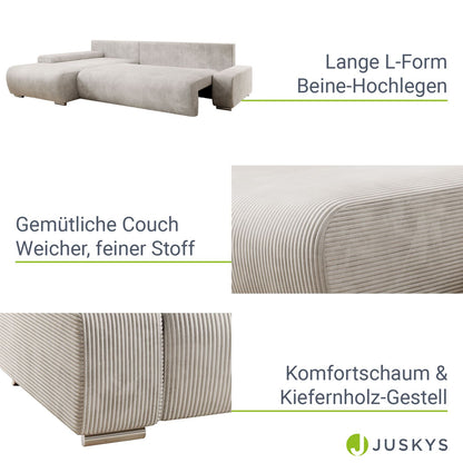 Sofa Iseo in L-Form mit Schlaffunktion Beige