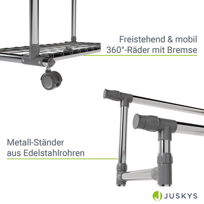 Metall Kleiderständer auf Rollen mit 2 Stangen - Silber