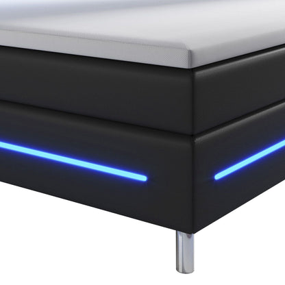 Boxspringbett Norfolk 200 x 200 cm schwarz - LED-Streifen und Federkernmatratze