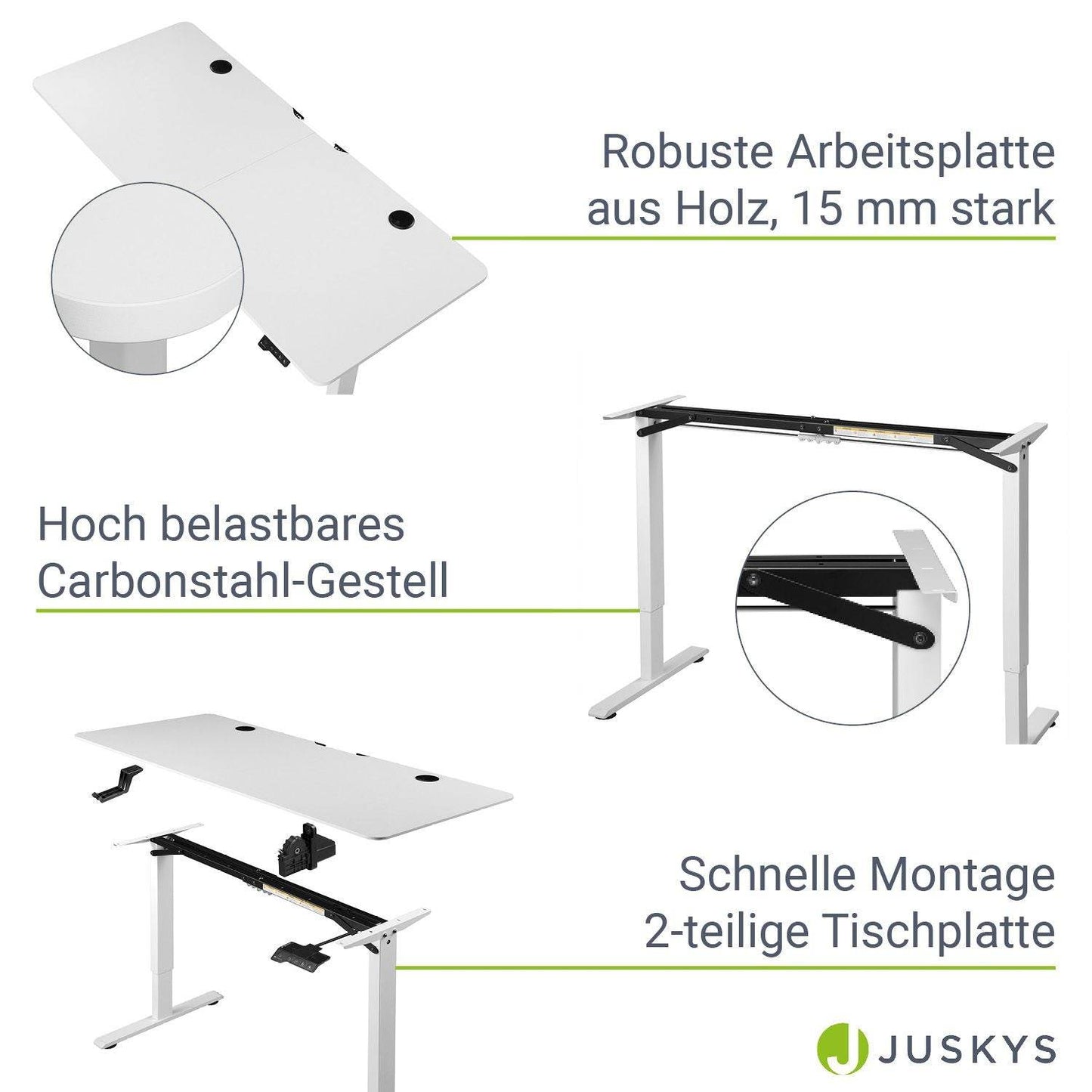 Elektrisch verstellbarer Schreibtisch 140x60 cm in Weiss - Palo24