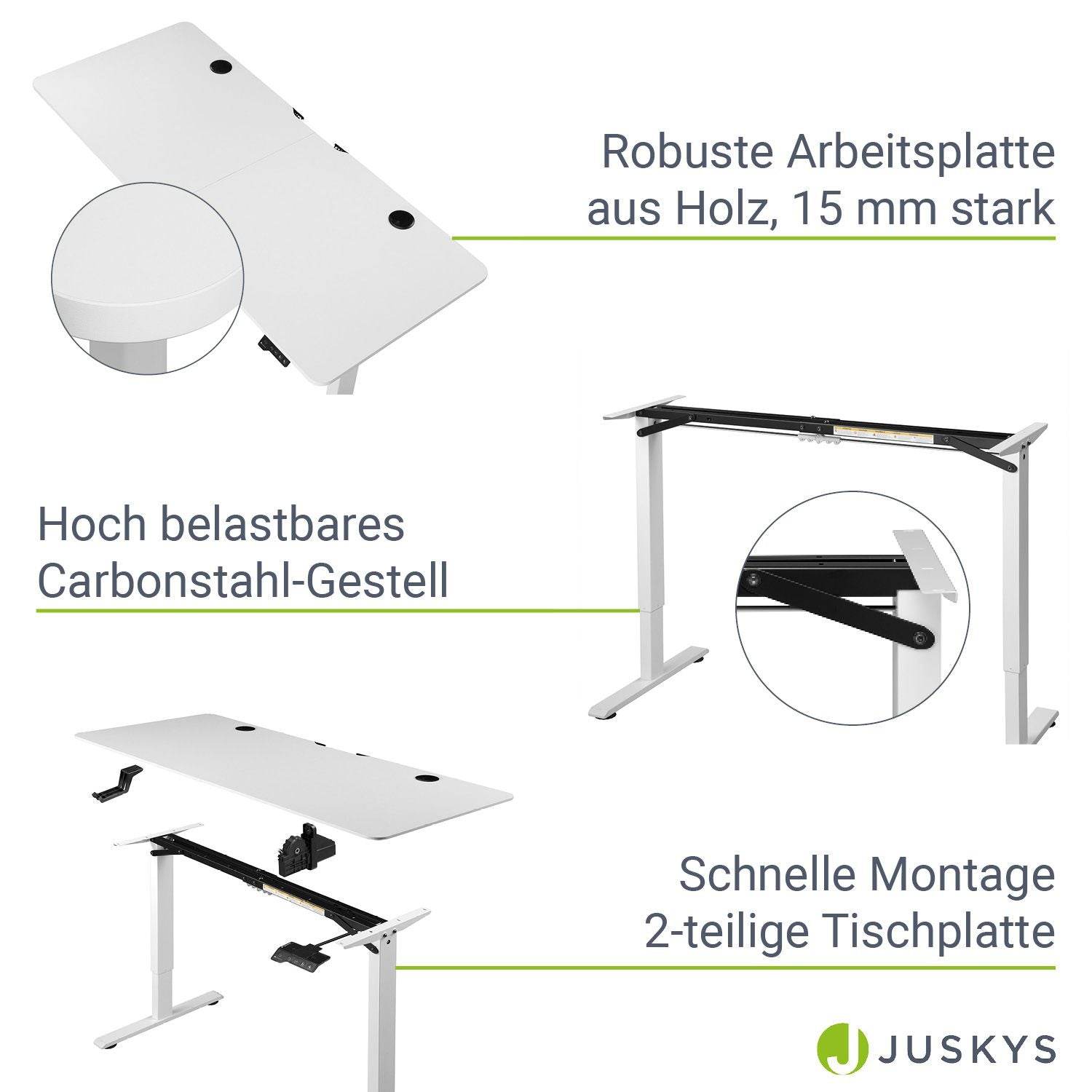 Elektrisch verstellbarer Schreibtisch 140x60 cm in Weiss - Palo24
