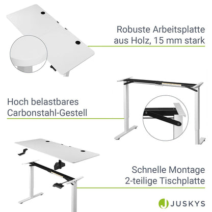 Elektrisch verstellbarer Schreibtisch 140x60 cm in Weiss - Palo24