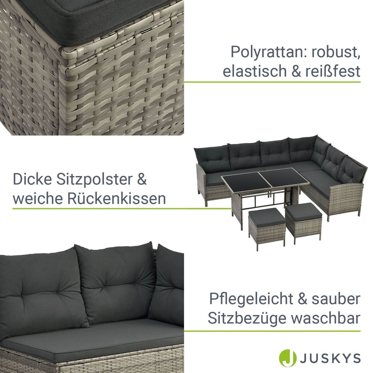 Polyrattan Lounge Manacor Gartenmöbel-Set Grau-meliert/Grau - Palo24