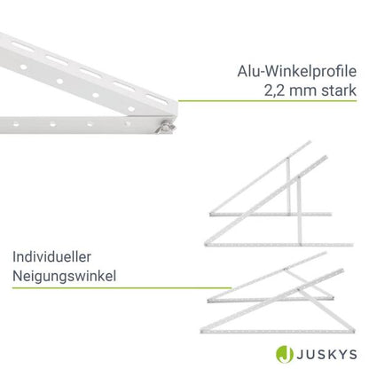 Universelle Halterung für Solarmodule mit flexiblem Neigungswinkel