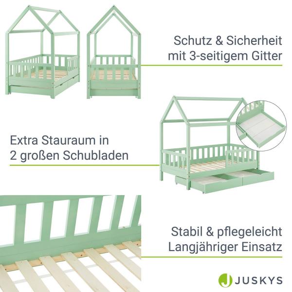 Kinderbett Marli 80 x 160 cm mit Bettkasten und Lattenrost Mint