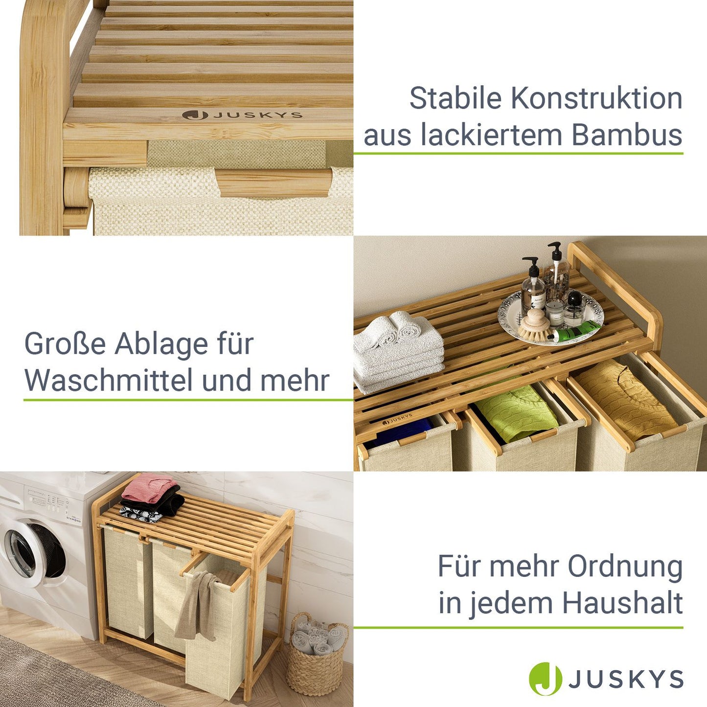 Bambus Wäschekorb Kory 3er - Beige