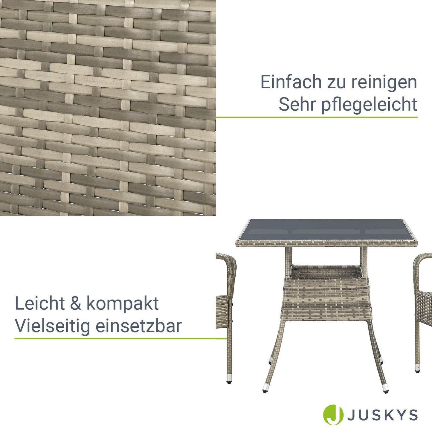 Eckiger Polyrattan Gartentisch Yoro 80x80 cm Grau - Palo24