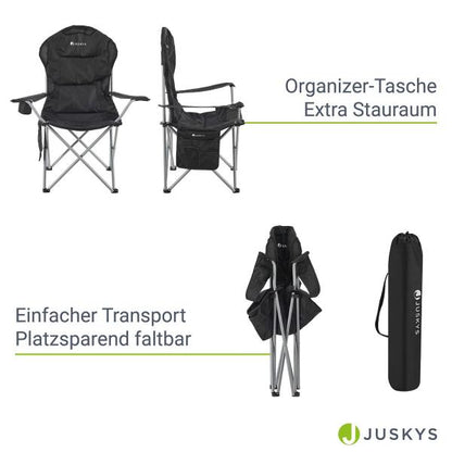 Campingstuhl Lido Schwarz Gepolsterter Klappstuhl mit Getränkehalter & Tasche