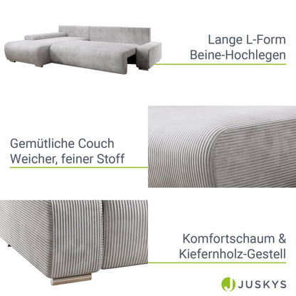 Sofa Iseo in L-Form mit Schlaffunktion Hellgrau