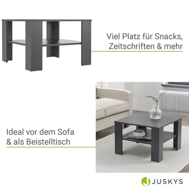 Couchtisch in Dunkelgrau 60x60 cm 2 Ebenen