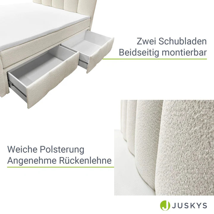 Boxspringbett Manitoba 180x200 cm mit Bettkasten Creme