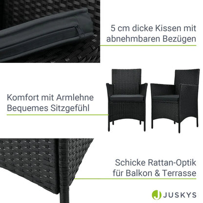 3-tlg Polyrattan Sitzgarnitur Balkon Set Bayamo schwarz / grau