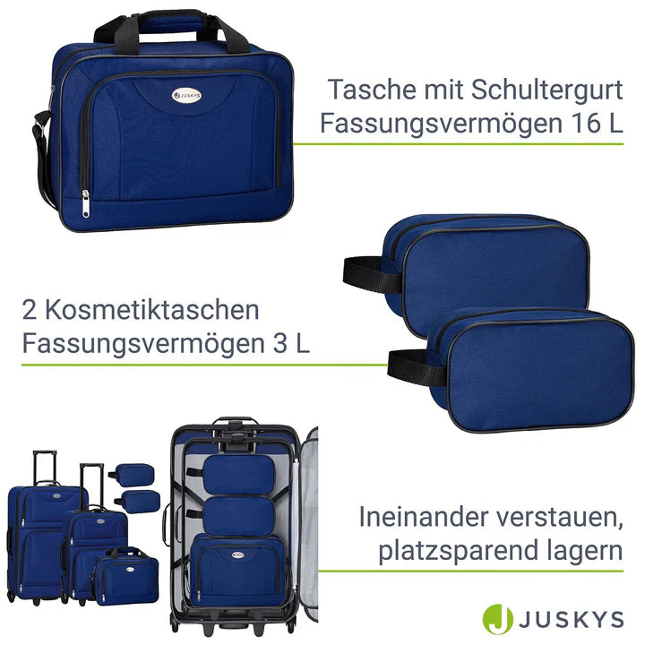 Set valigie trolley Athen - Blu Set da 5 pezzi con 2 trolley, borse a tracolla e 2 beauty case