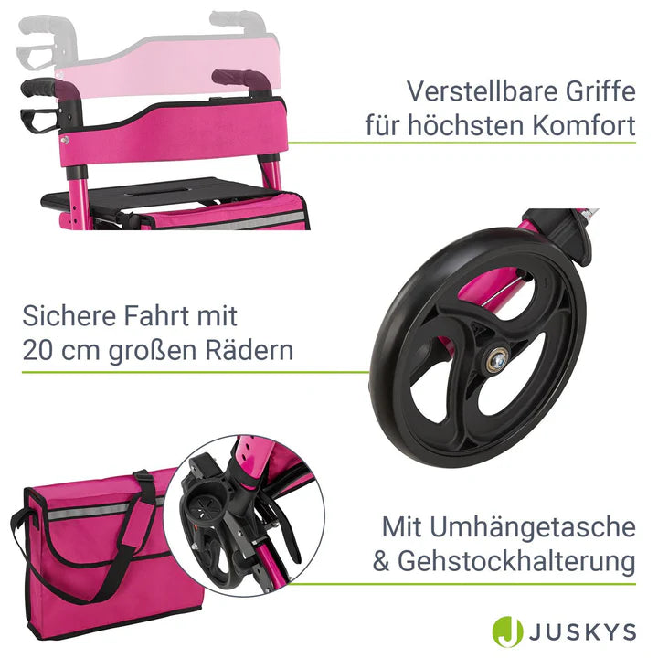 Déambulateur en aluminium Vital pliable avec siège et sac à provisions en violet