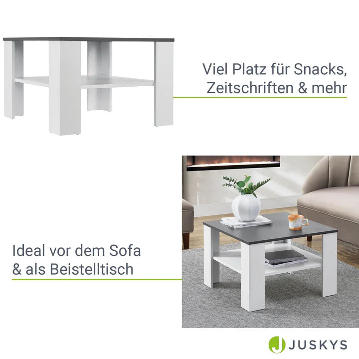 Couchtisch 60x60 cm Weiss Dunkelgrau