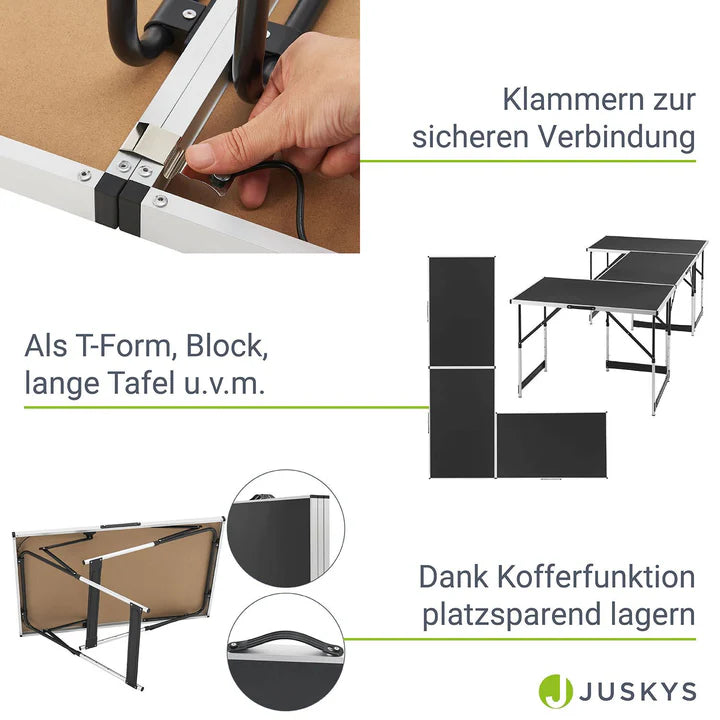 Set di 3 tavoli pieghevoli, alluminio, tavolo multifunzionale, 3 pezzi, nero