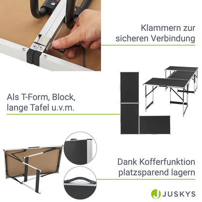 Set di 3 tavoli pieghevoli, alluminio, tavolo multifunzionale, 3 pezzi, nero