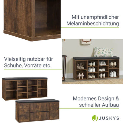 Schuhregal 104x30x48 cm Antik-Braun 10 offenen Fächern