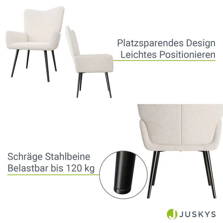 Ohrensessel Relaxsessel skandinavischen Design Bouclé Beige
