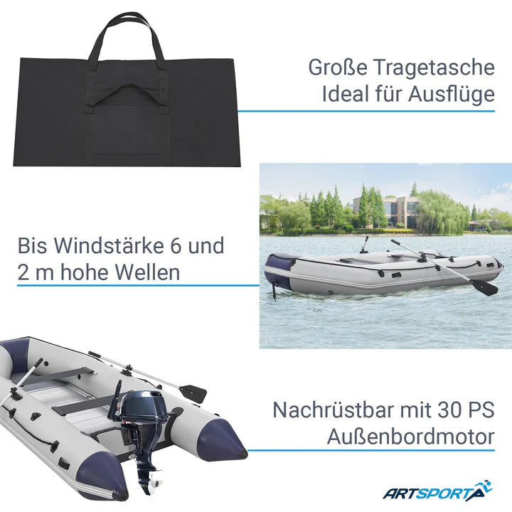 Barca gonfiabile a pedali grigia con fondo in alluminio - 3,80 m incl. certificato di sdoganamento