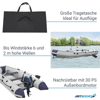 Barca gonfiabile a pedali grigia con fondo in alluminio - 3,80 m incl. certificato di sdoganamento