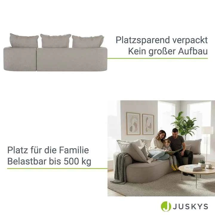 Sofa Tirano mit Ottomane & Dekokissen aus Samt Beige