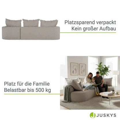 Sofa Tirano mit Ottomane & Dekokissen aus Samt Beige