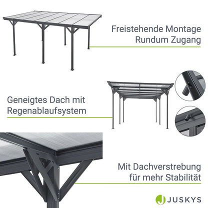 Abri de voiture à toit plat 5 x 3 m en gris foncé