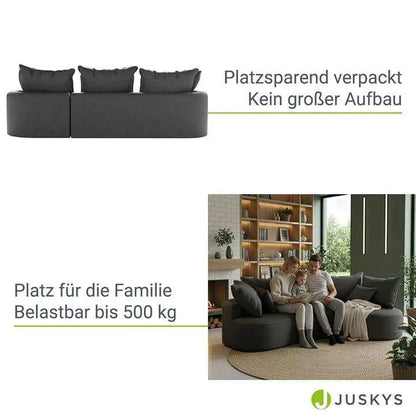 Sofa Tirano mit Ottomane & Dekokissen aus Samt Dunkelgrau