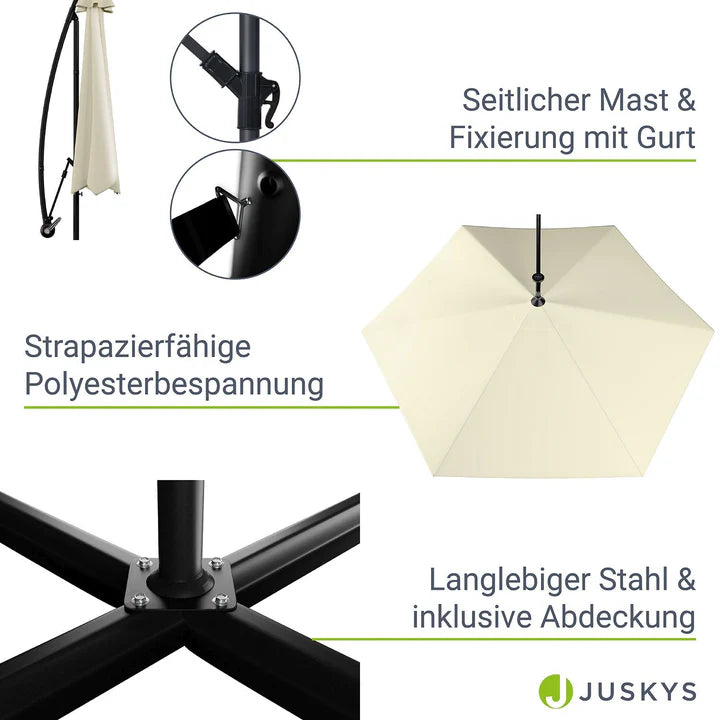 Ampelschirm Brazil Ø 3,0m mit LED, Kurbel und Standfuß in dunkelgrau und creme