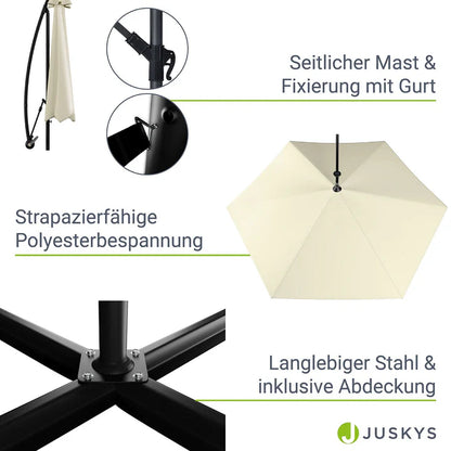 Ampelschirm Brazil Ø 3,0m mit LED, Kurbel und Standfuß in dunkelgrau und creme
