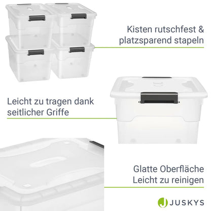 Boîte de rangement 45 L avec couvercle lot de 4