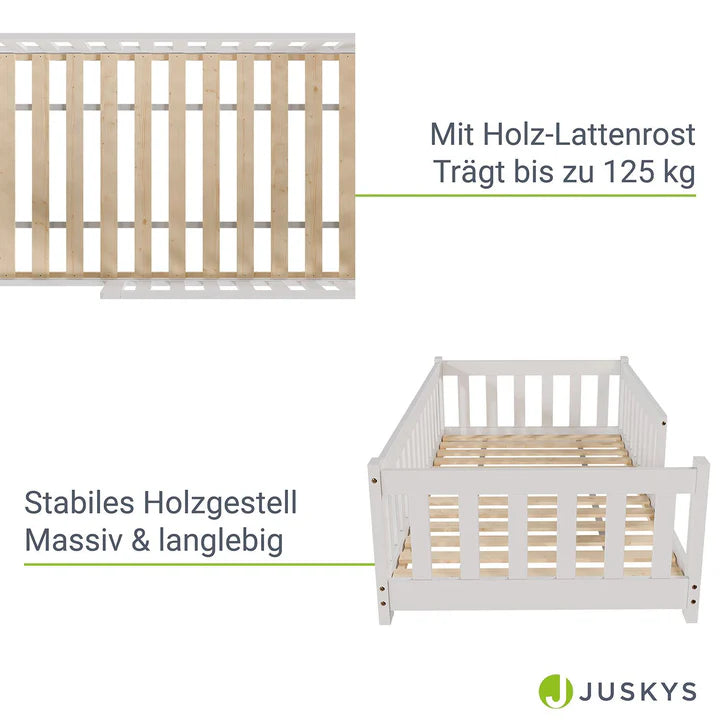 Kinderbett Naya 80x160 cm mit Lattenrost & Rausfallschutz - Weiss