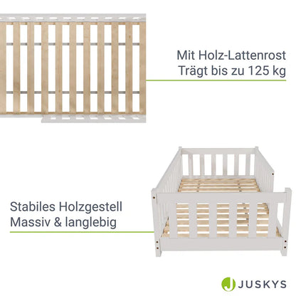 Kinderbett Naya 80x160 cm mit Lattenrost & Rausfallschutz - Weiss